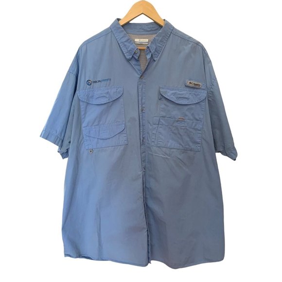 Columbia PFG Fishing Men’s XXL/2TG Shirt SS Blue Button Vented Mesh Delta Street - Picture 1 of 9